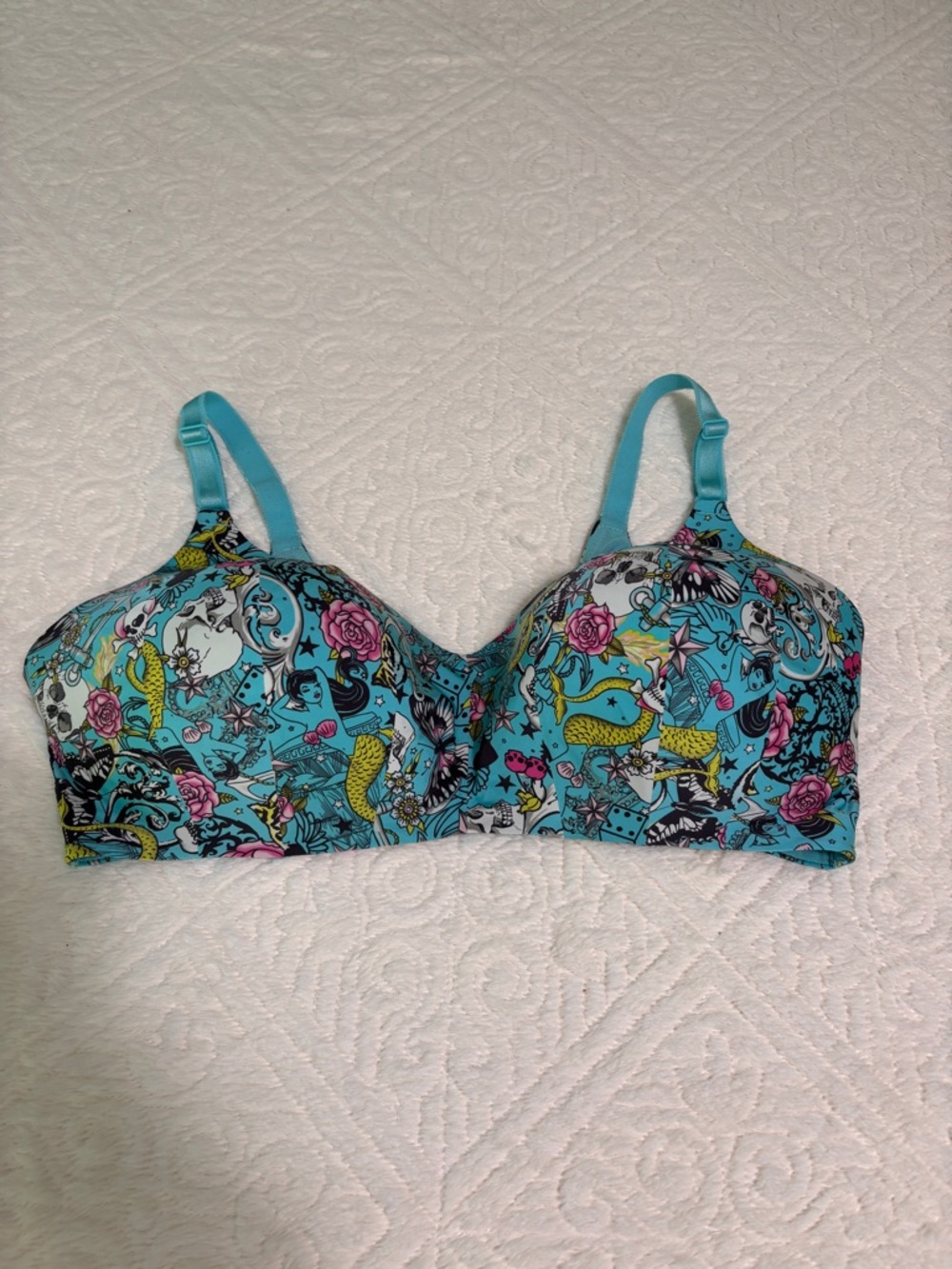 Torrid Curve Mermaid Tattoo Skull Wireless Push-up Bra 360• Back Smoothing 40DDD - Picture 3 of 9